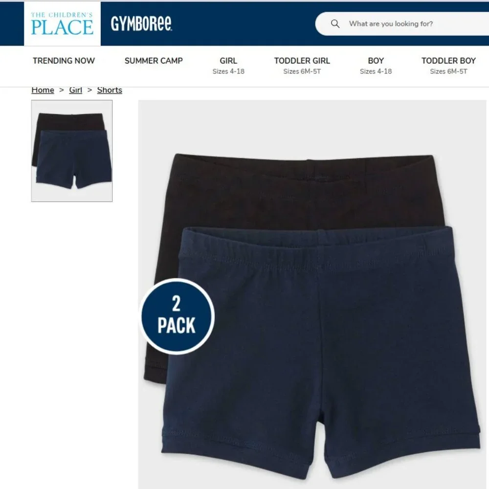 Girls XL Cartwheel shorts 2 pack navy blue/black